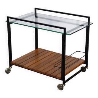 Modernist sideboard in metal, wood, and glass 1960