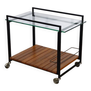 Modernist sideboard in metal, wood, and glass 1960