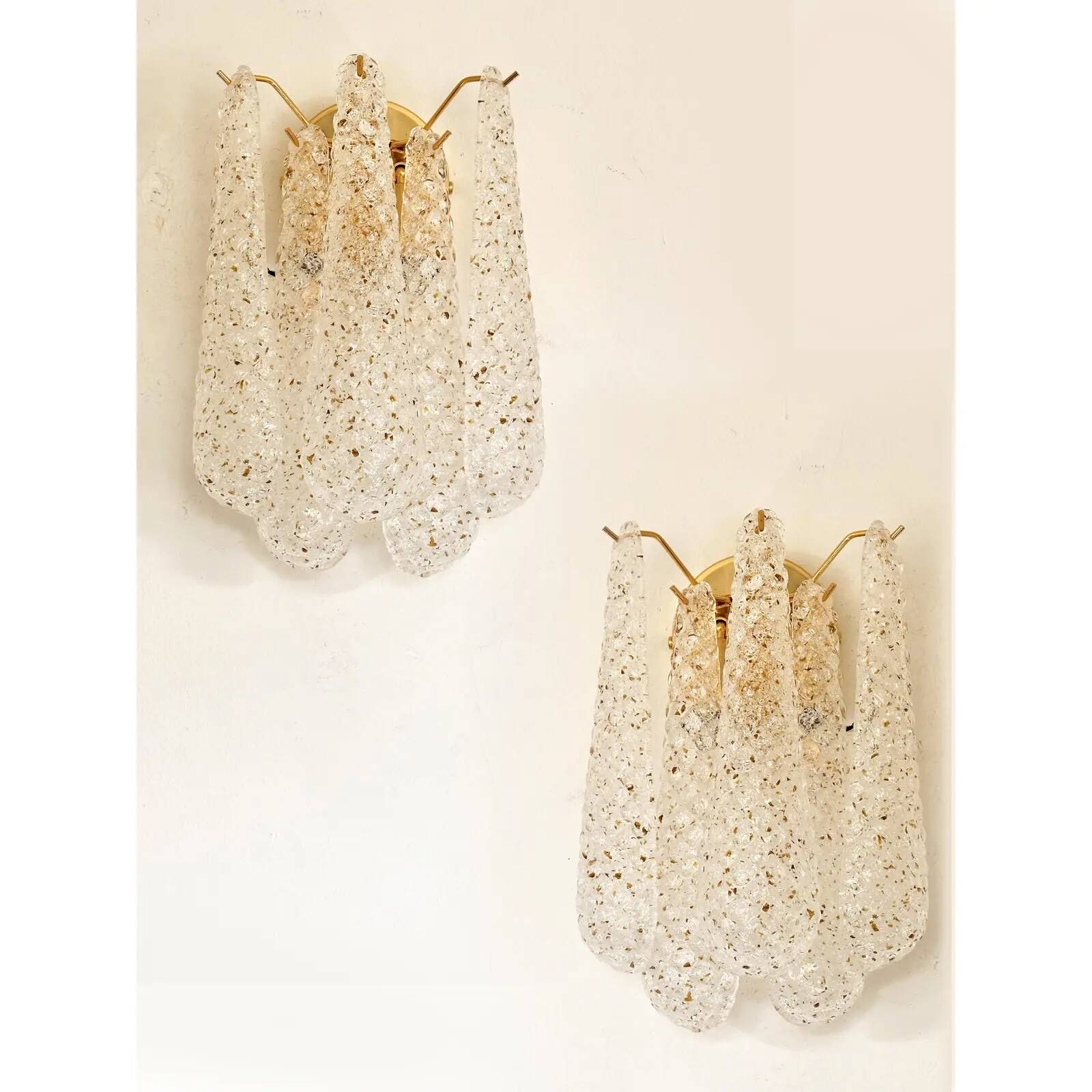 Mid-Century Modern “Conchiglie” Murano Glass Gold Wall Lights – Set of Two