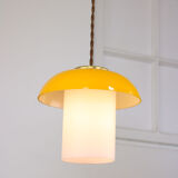 Mid-century yellow glass & brass mushroom pendant lamp