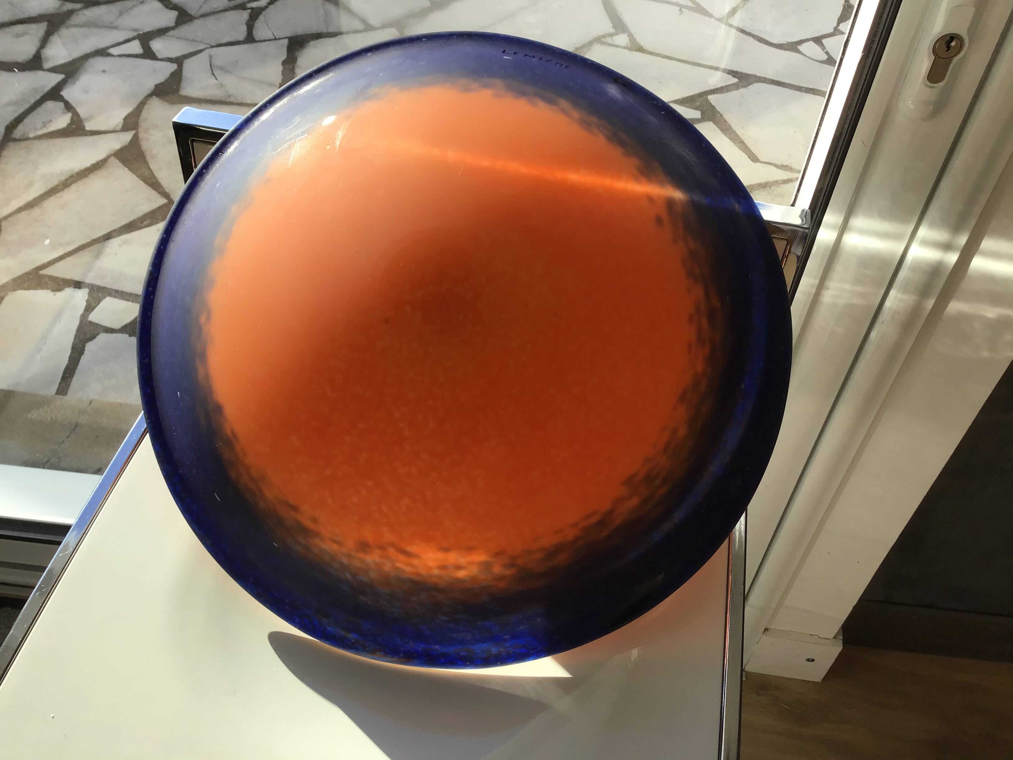 Art Deco glass paste ceiling chandelier signed