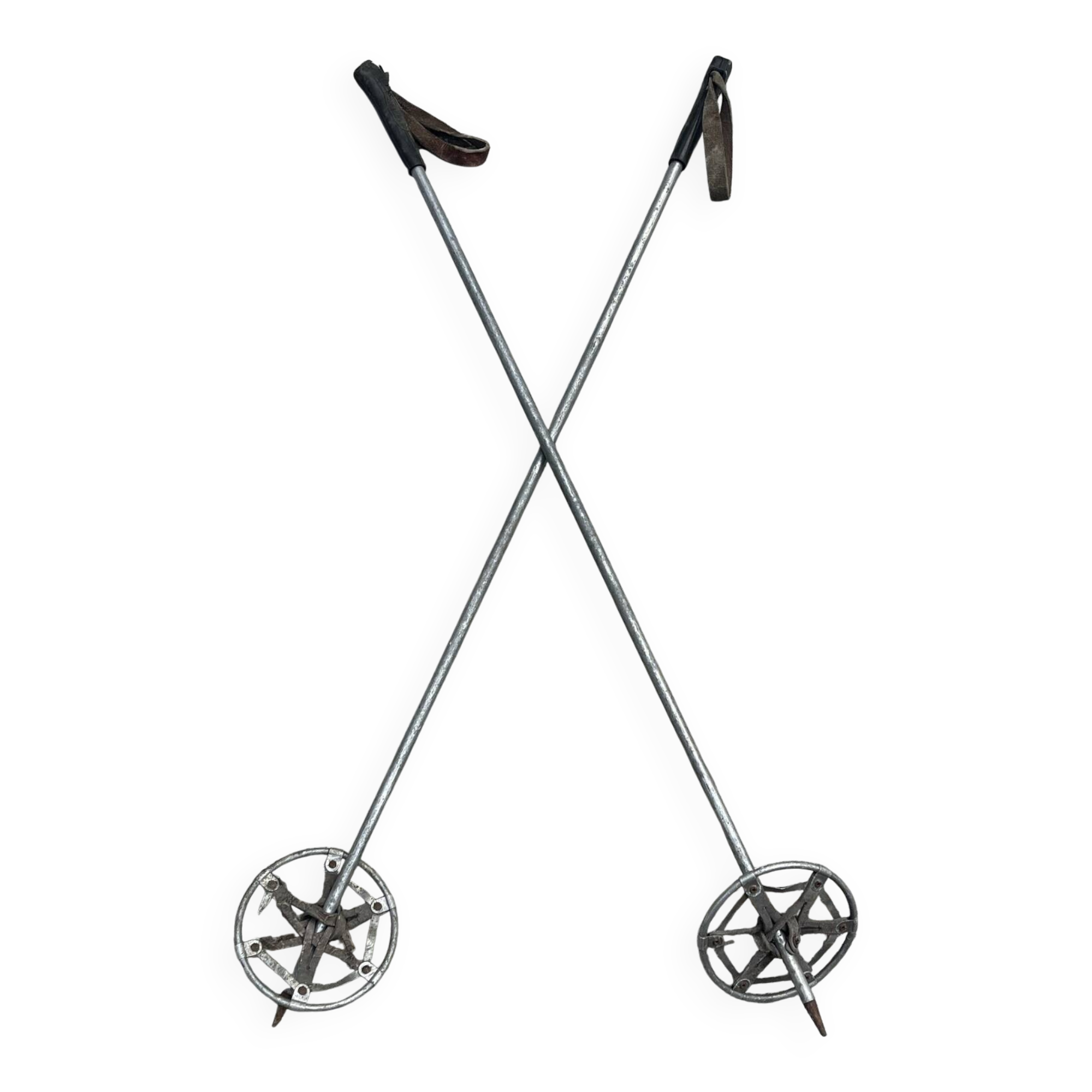 Paire de bâtons de ski anciens en métal L=122