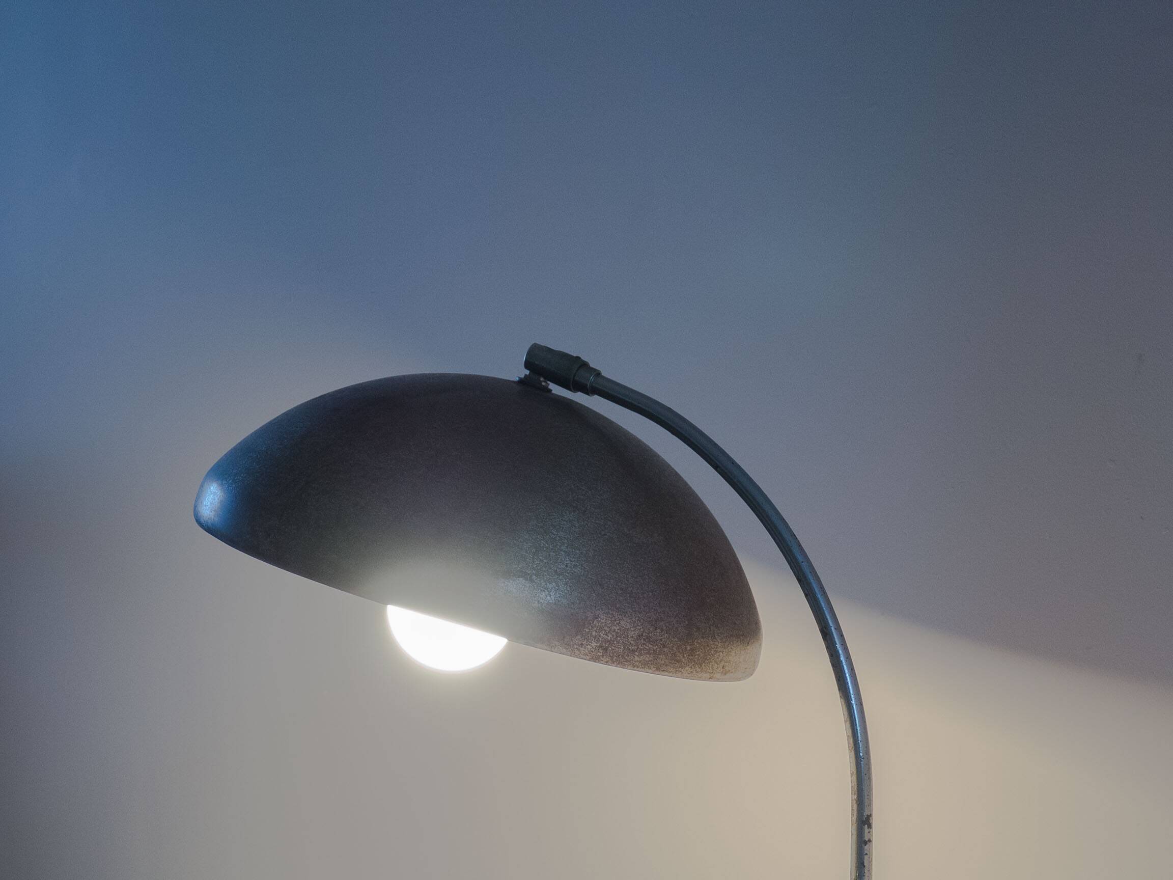 Vintage patinated aluminium and chrome desk lamp