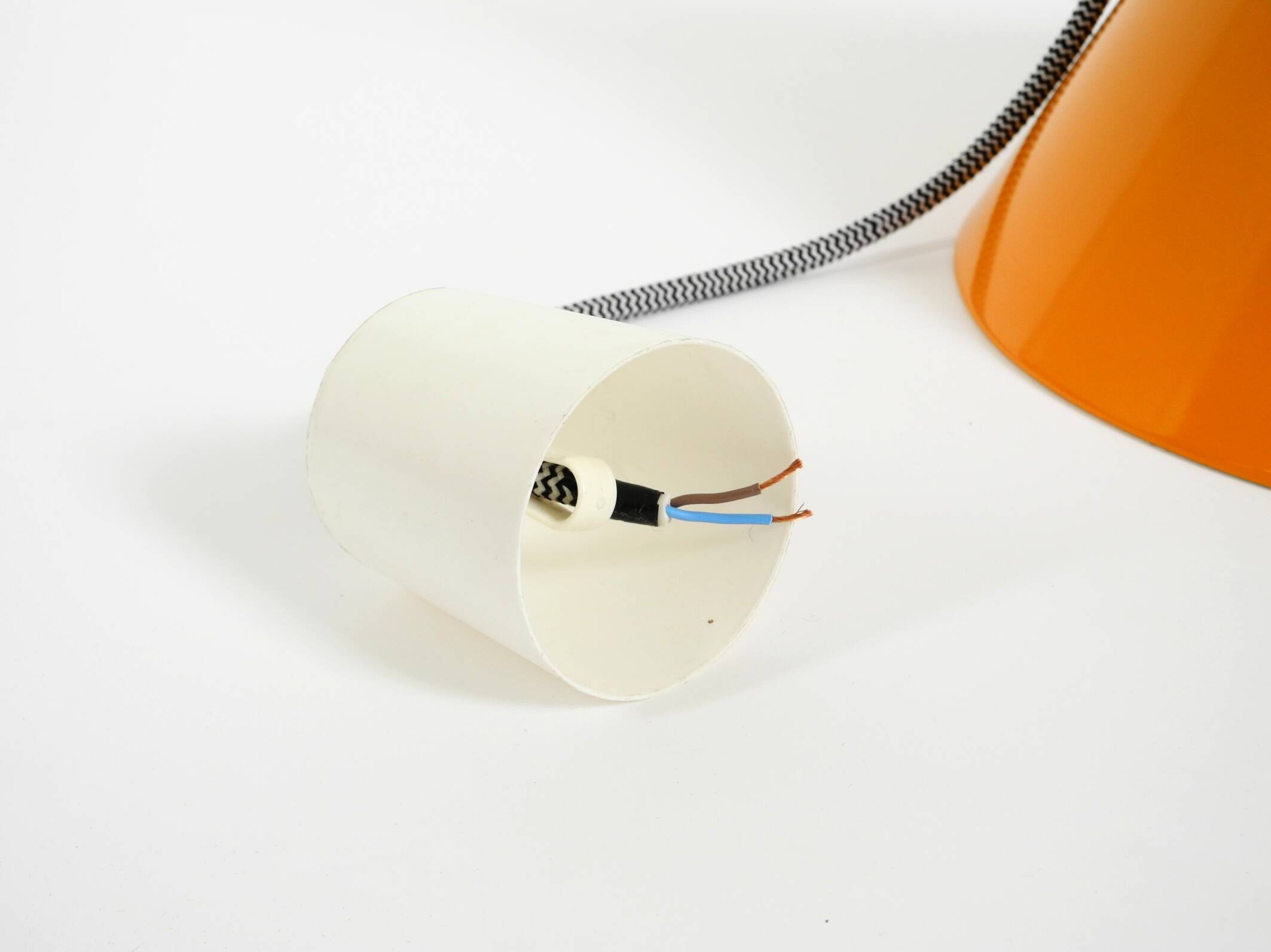 Original 1970s orange metal pendant lamp by Louis Poulsen model Billiard