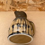 Antique Barrel Shaped Pitcher Glazed Stoneware Beige & Blue Vintage Service