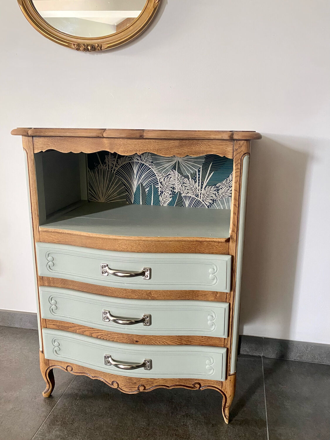 Vintage sage green chest of drawers and solid wood