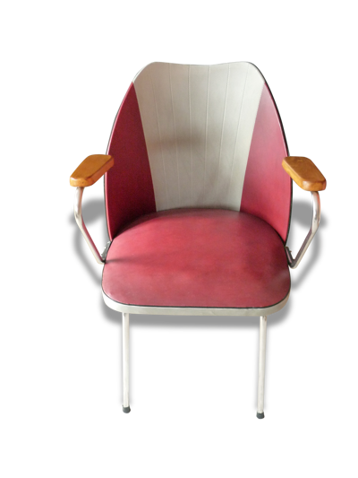 Chaise  1960  Structure tube chromé-  hêtre - skai bicolore