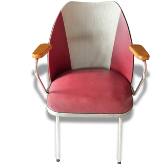 Chaise  1960  Structure tube chromé-  hêtre - skai bicolore