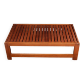 Table basse en bois à lattes 1980 plateau amovible