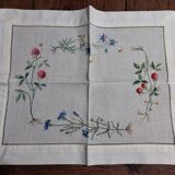 Embroidered placemats in vintage linen field flowers series of seven
