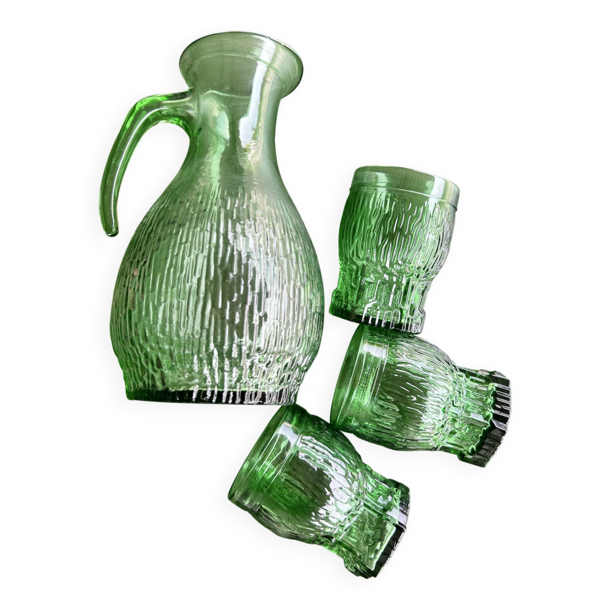 1 carafe et 3 verres vert ‘60