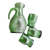 1 carafe and 3 green glasses from the '60s