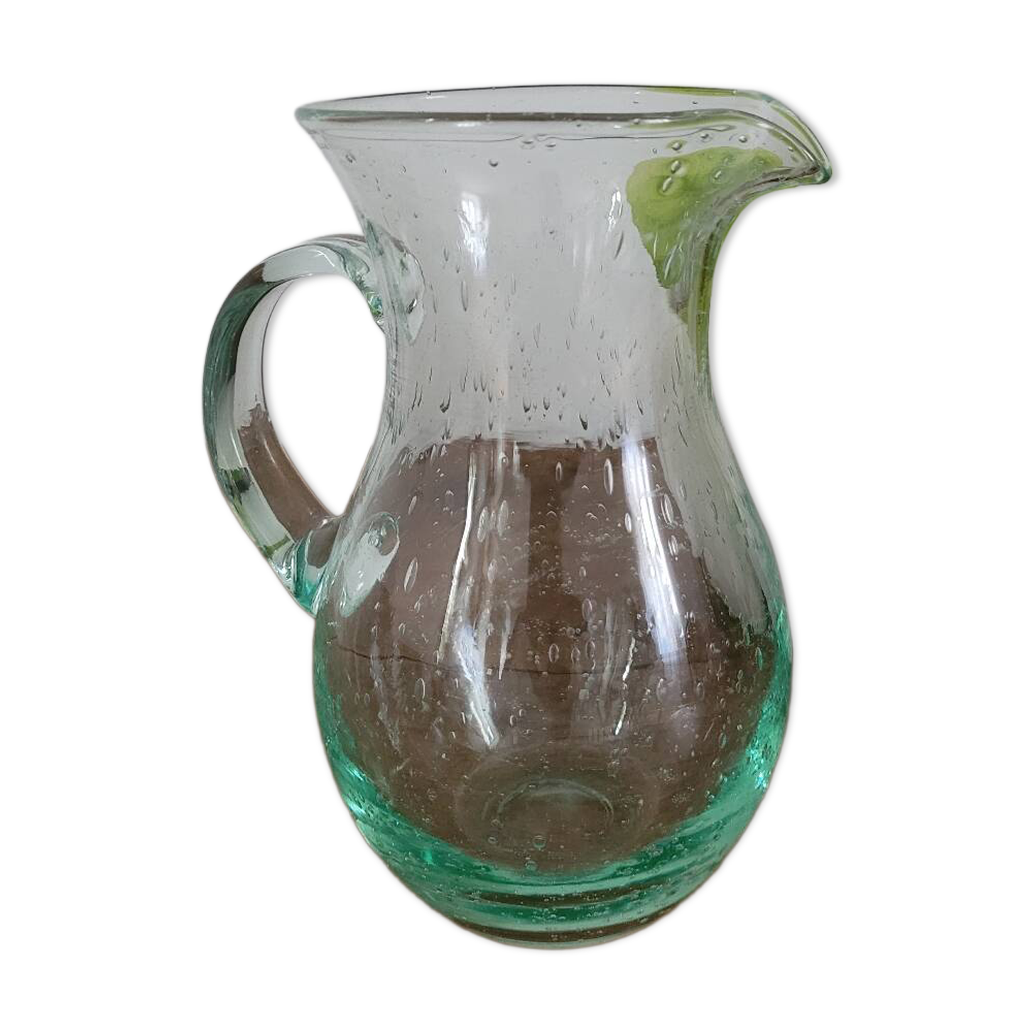 pitcher in green bubbled glass