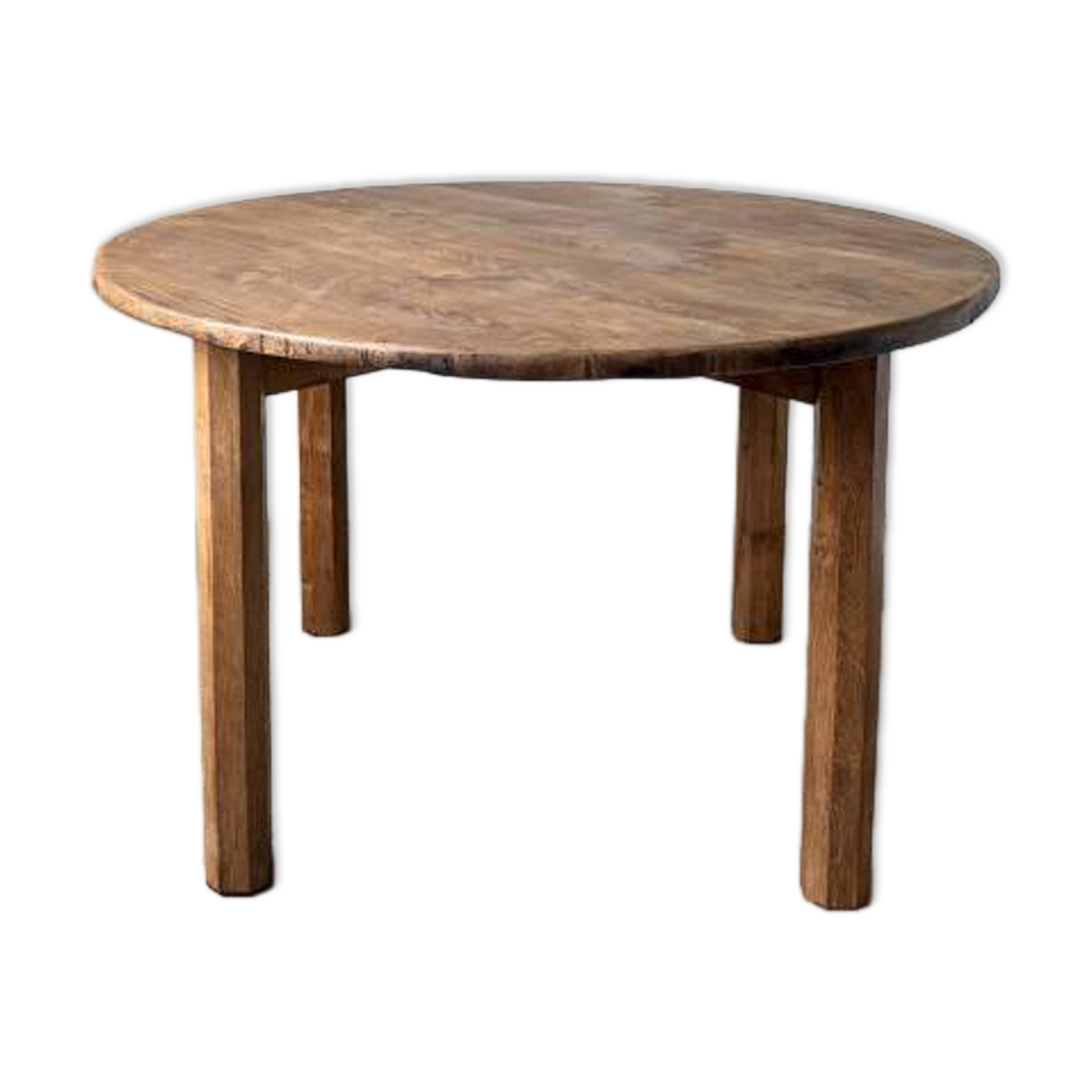 Brutalist round table in solid oak, 1950s.