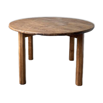 Brutalist round table in solid oak, 1950s.