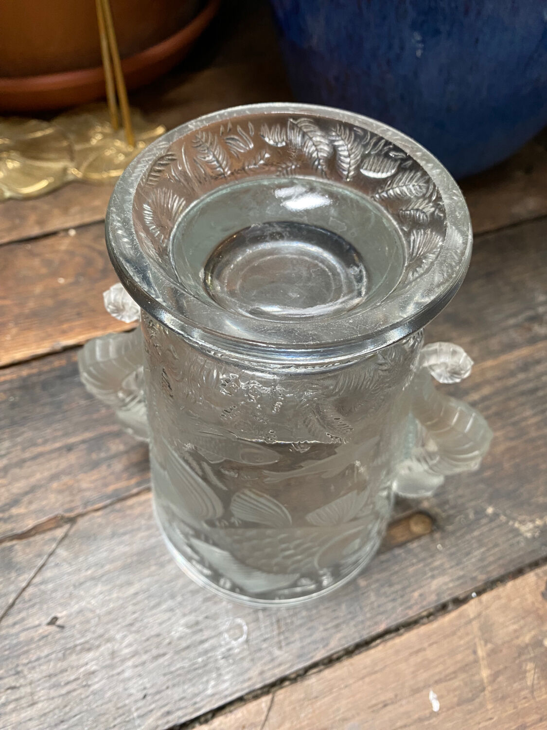 Art Deco crystal vase fish and hypocampes