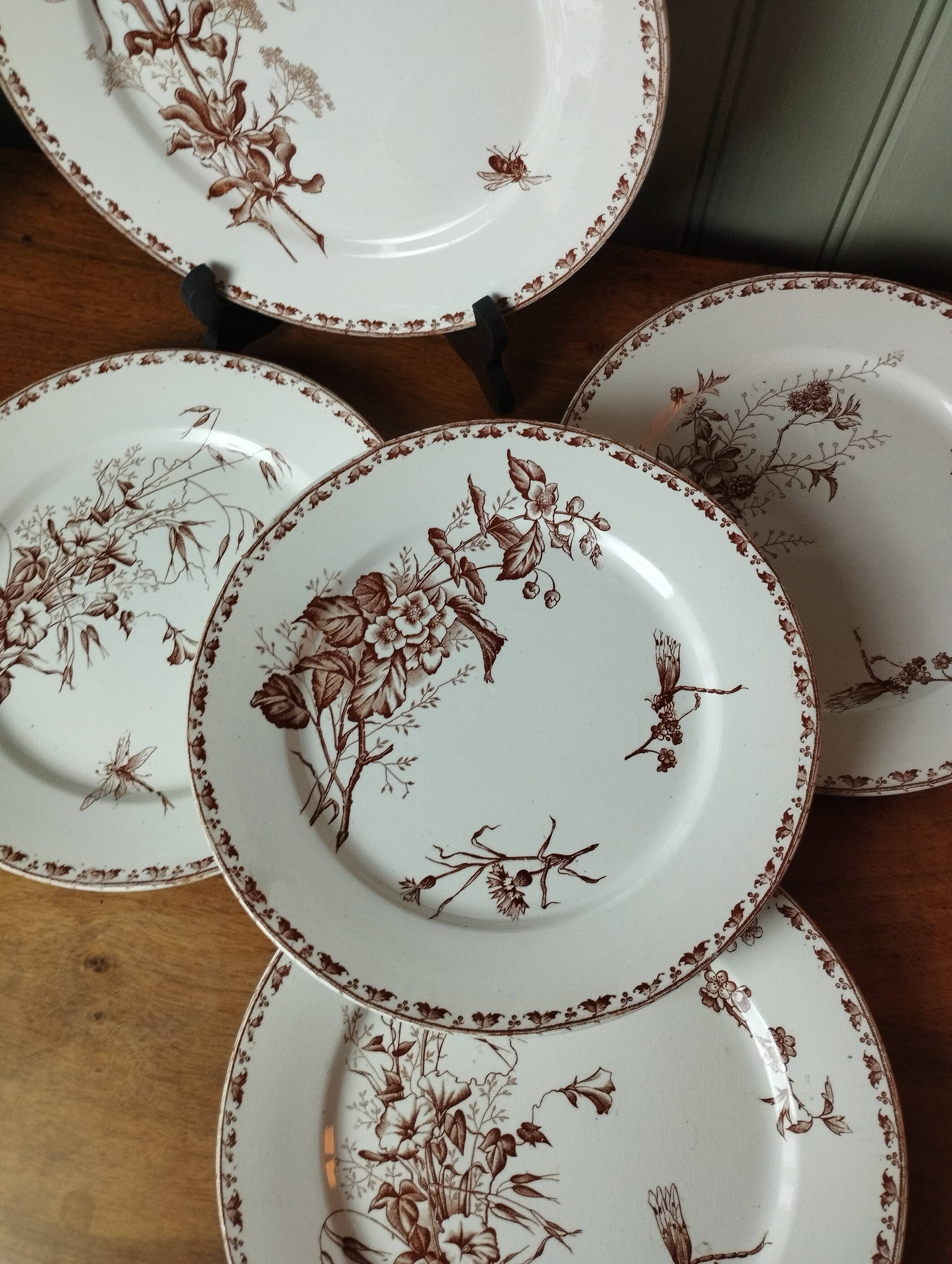 "Carmen" - 5 flat plates ø 23.5cm ironstone Sarreguemines U&C