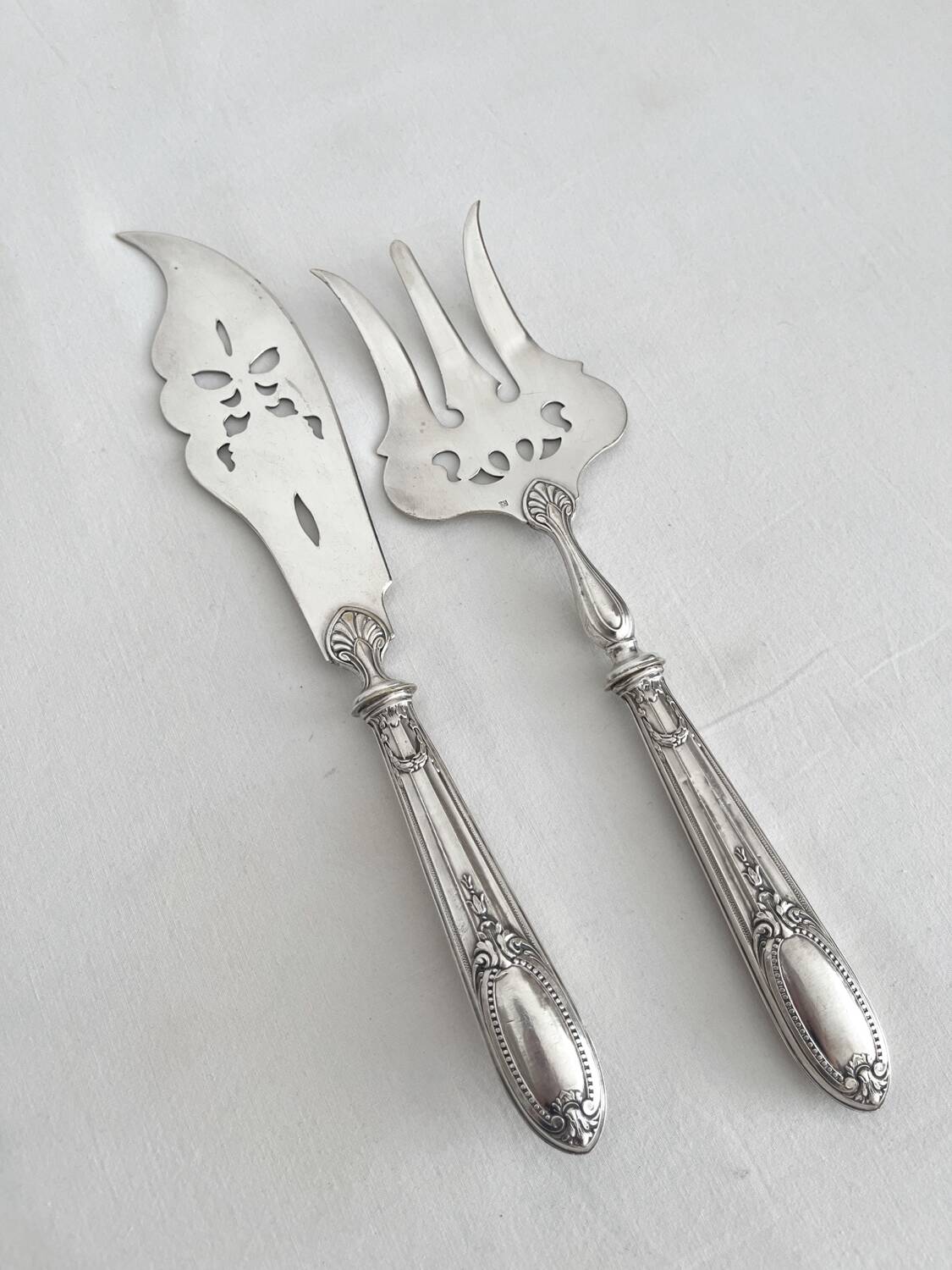 Antique silver and silver-plated fish serving cutlery