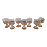 Set of 7 white wine glasses on feet, grape decoration and Luminarc vine shoot