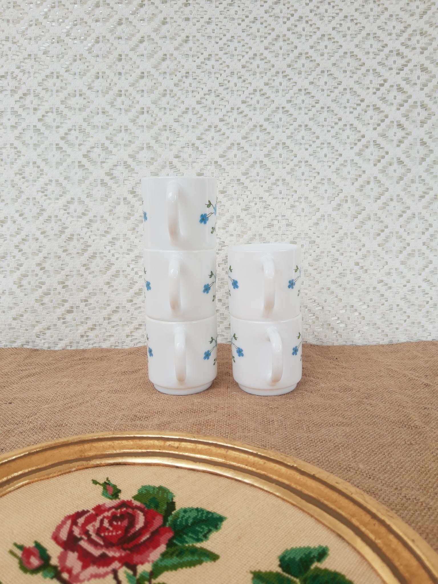 Set of 5 cups espresso Arcopal Myosotis Veronica vintage