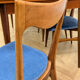 Set of 6 Scandinavian chairs in oak and blue fabric.
