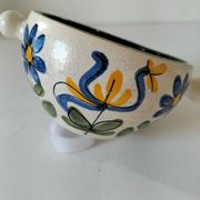 Ceramic soup bowl with blue flower decoration – handmade
