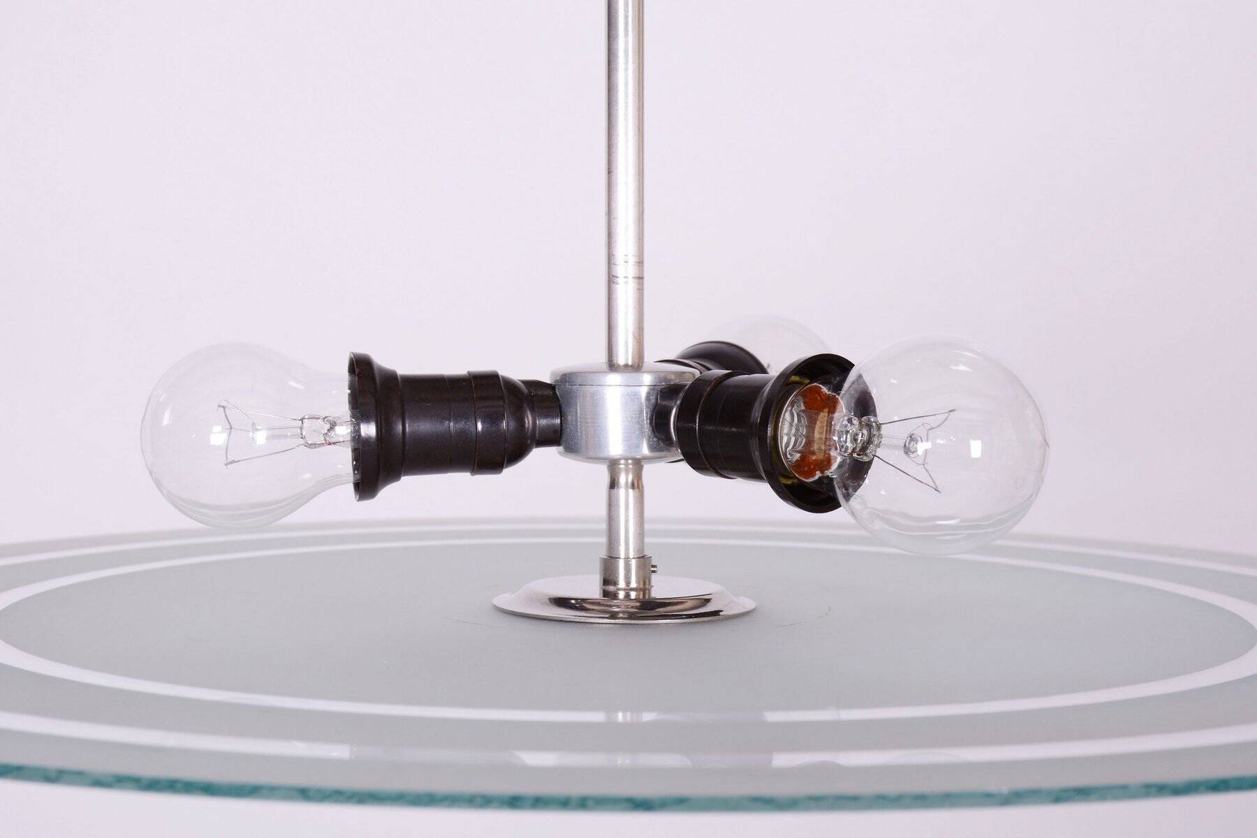 Czech Bauhaus Pendant in Chrome-Plated Steel and Milk Glass, 1930s