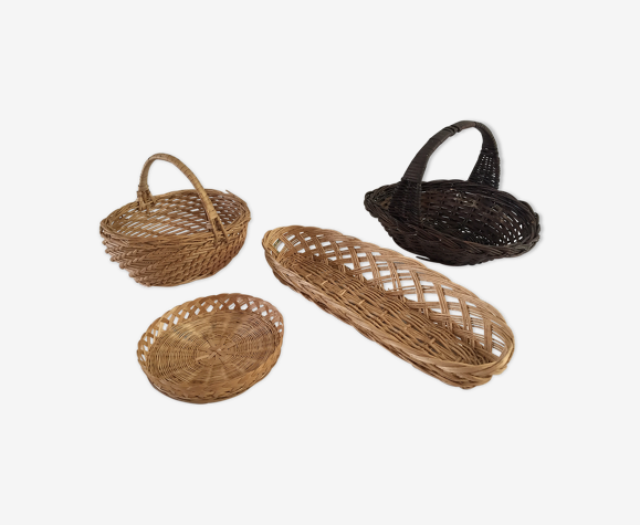 Lot de 4 paniers en rotin vintage