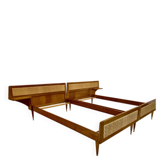 Pair of 1950s design rattan beds