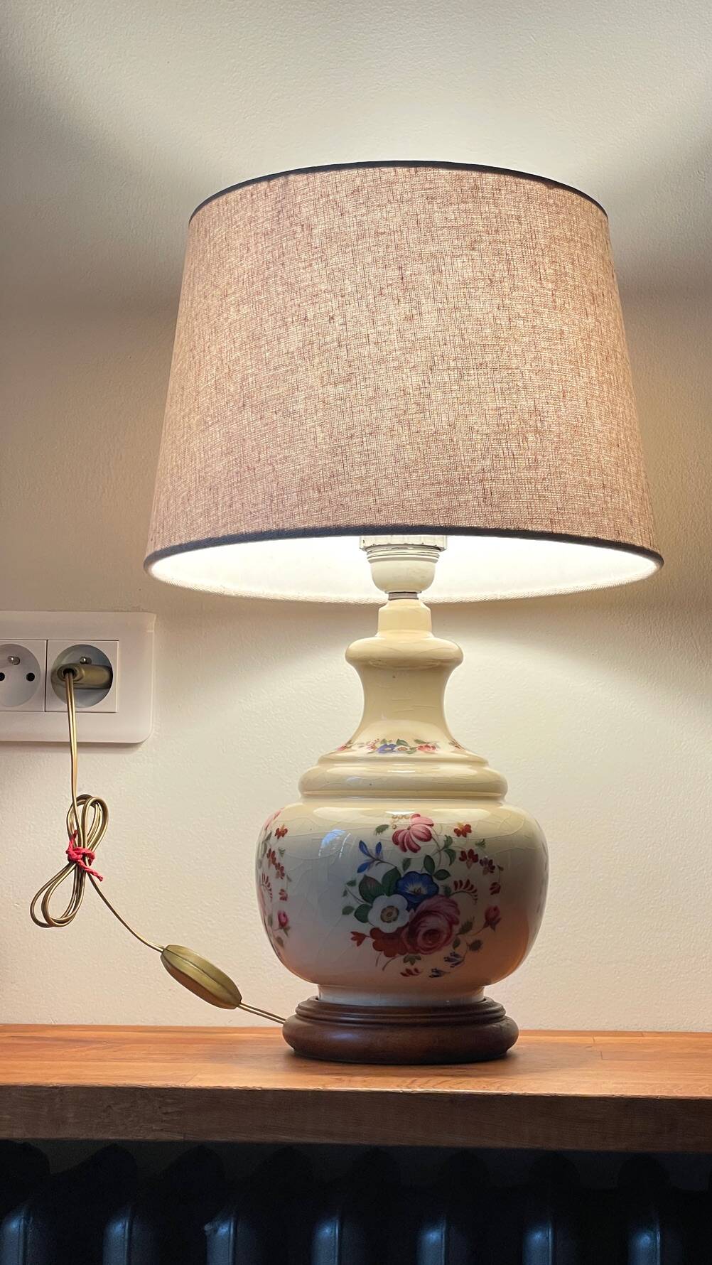 VINTAGE Ceramic Lamp with Wooden Base