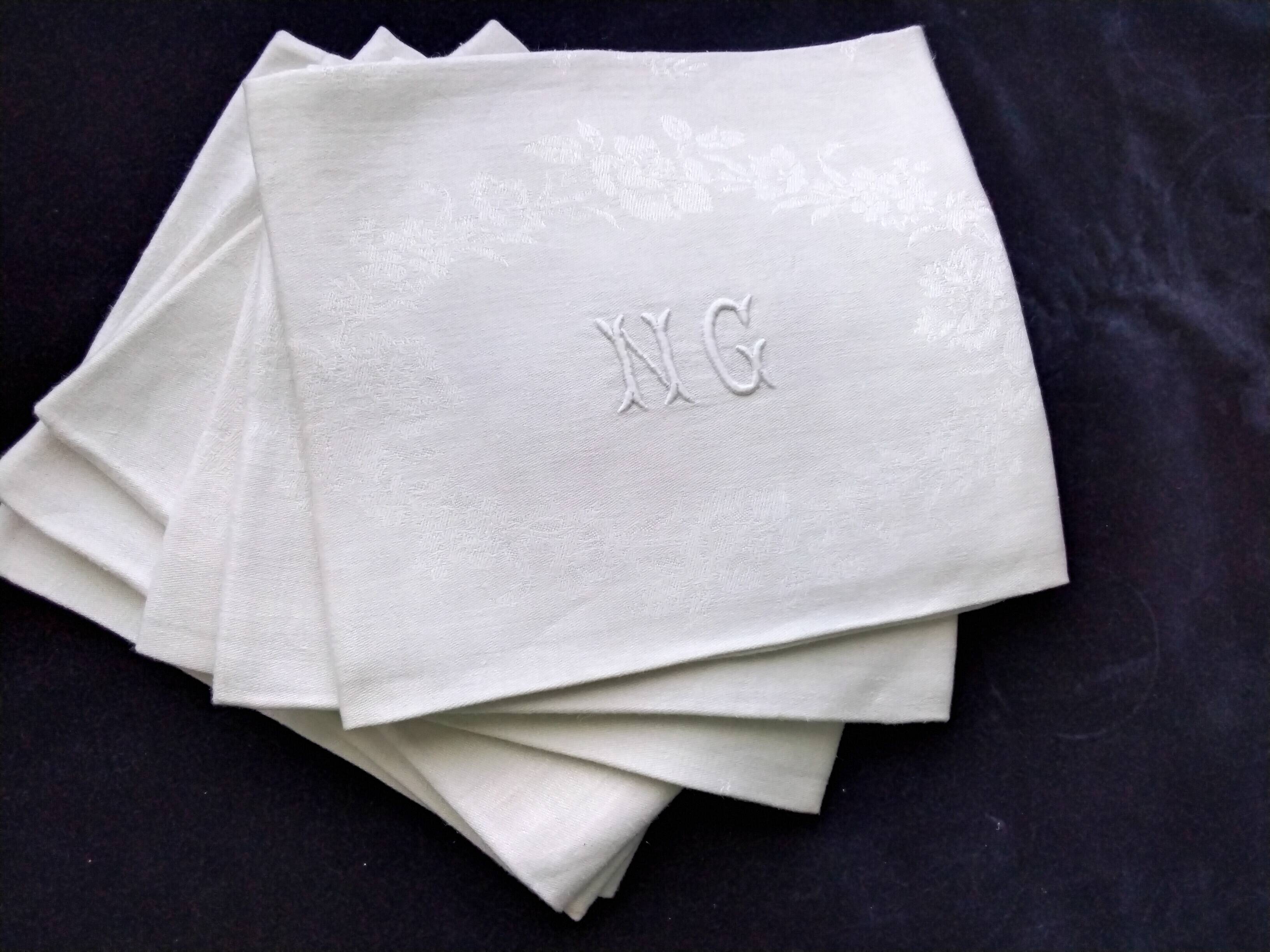 6 old damask linen napkins NG 67 x 76 cm