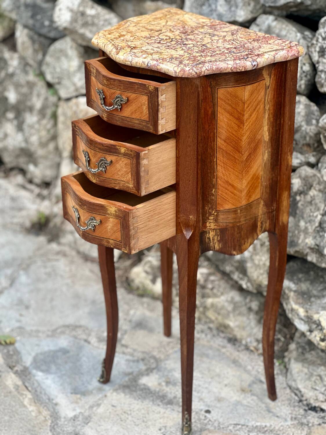 Small Louis XV style marquetry chiffonniere table