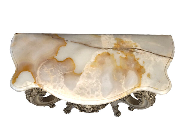 Louis XV style console in gray lacquered wood and marble top, nineteenth