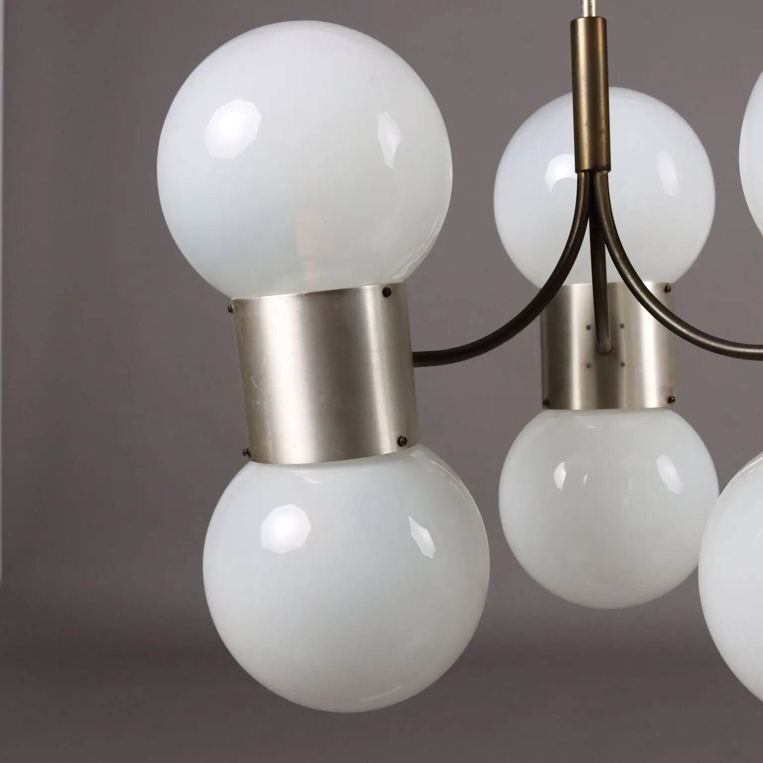 Vintage ceiling light in aluminium and glass, Italy, 1970s.
