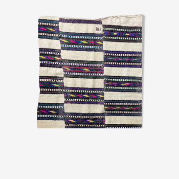 Tapis moelleux en laine avec rayures colorées roumain tissé à la main 221x137cm