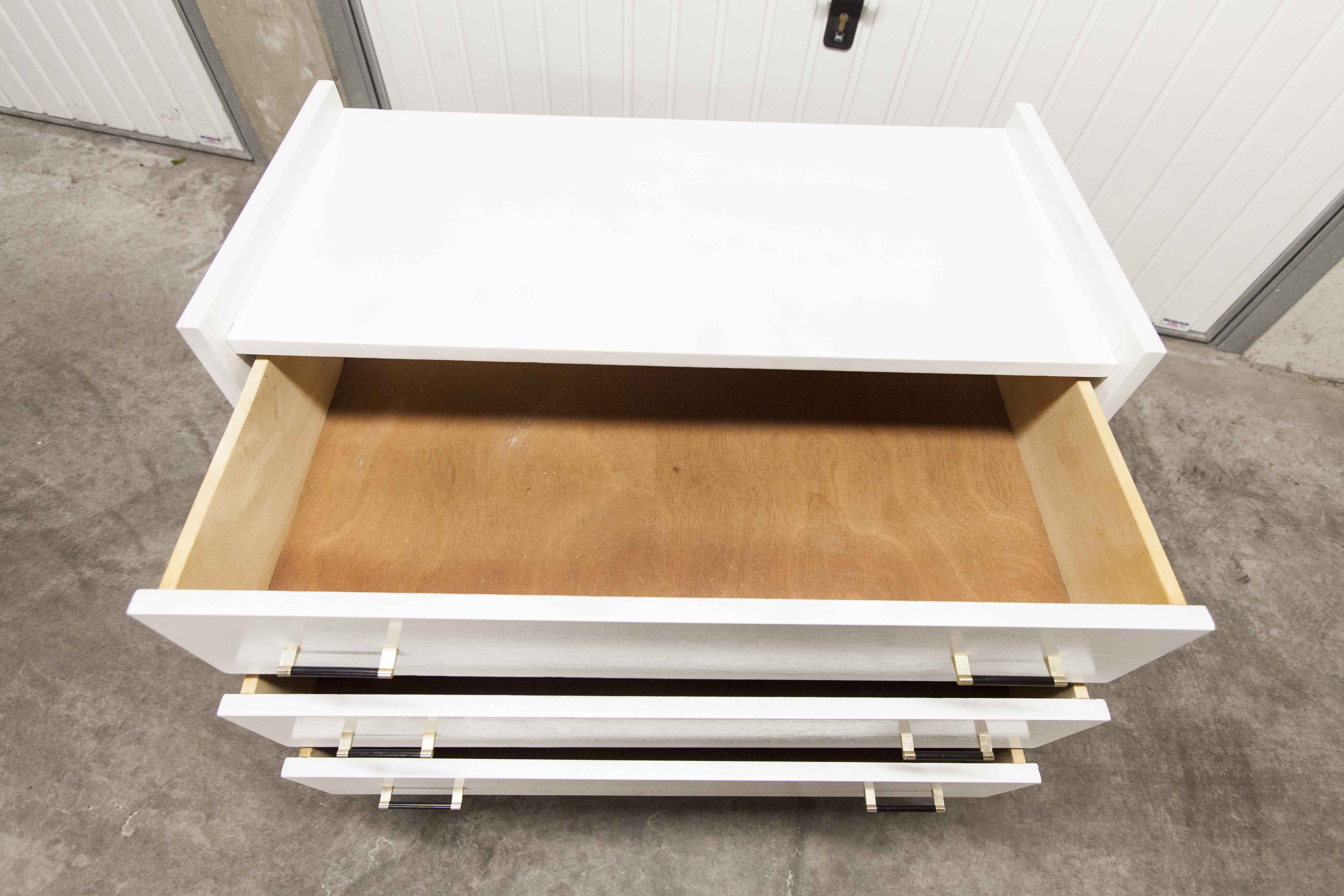 Scandinavian dresser 1960 3 drawers madeover brass bakelite