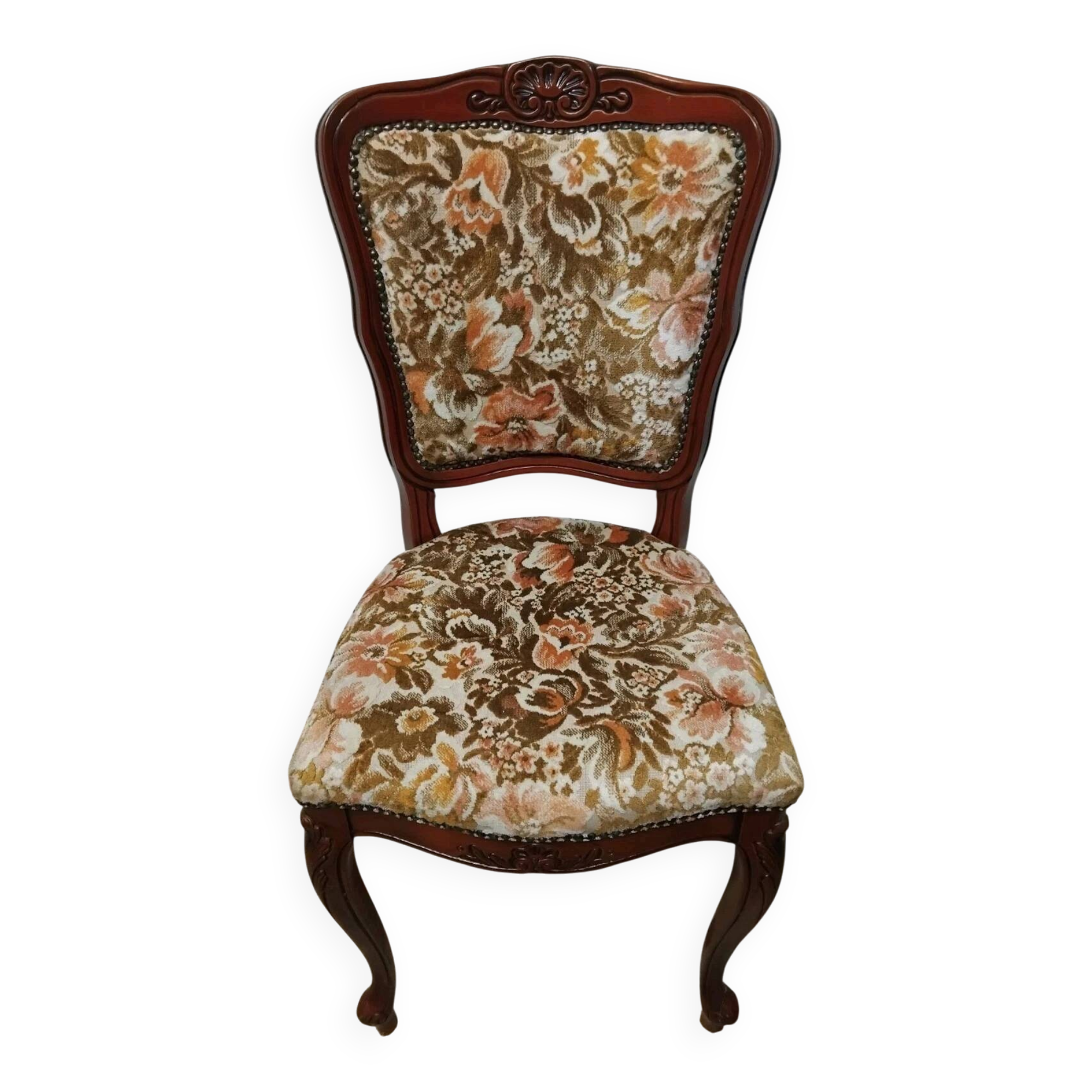 Louis XV Style Chair in Wood and Floral Fabric
