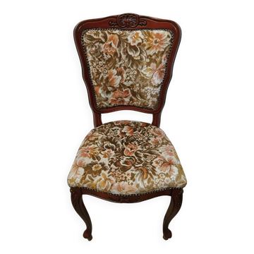 Louis XV Style Chair in Wood and Floral Fabric