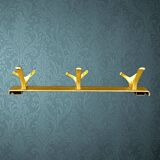Vintage wall-mounted coat rack in anodised gold aluminium with 3 hooks from the 1970s.