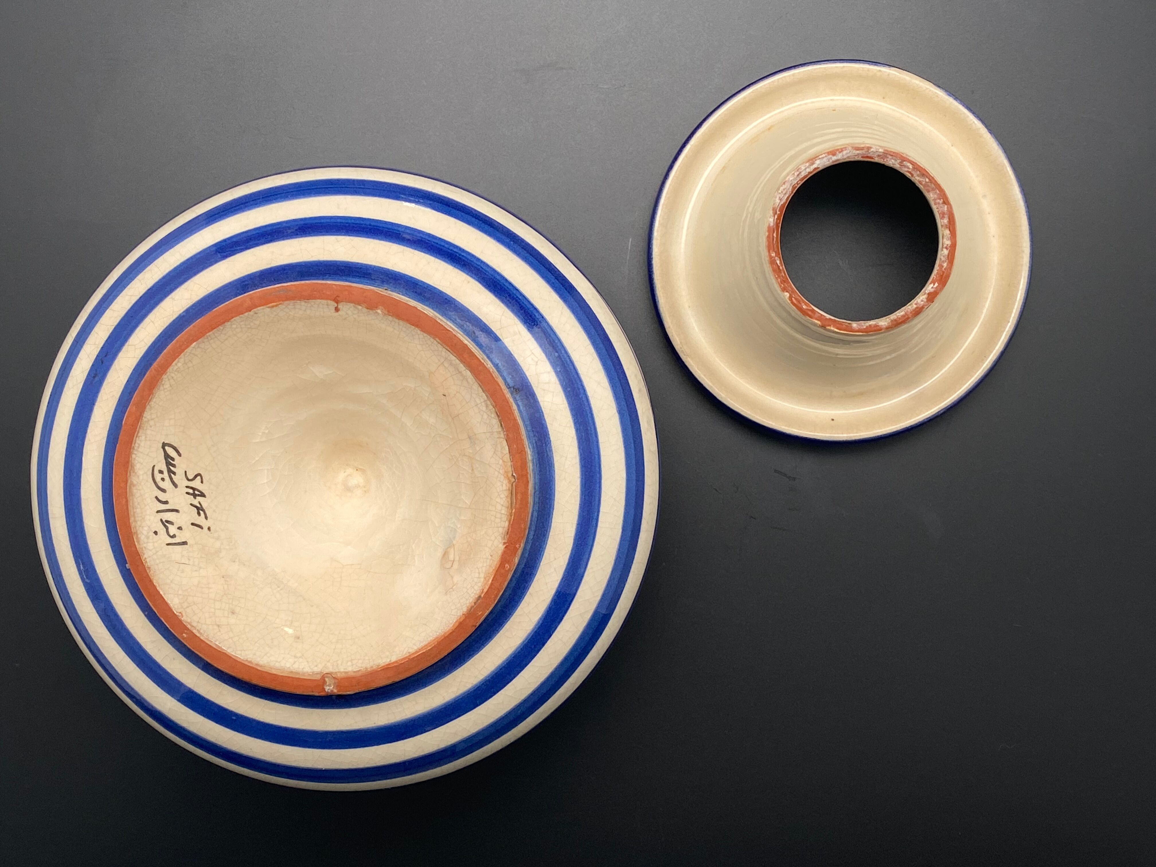 Moroccan ashtray with blue and white stripes