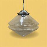 Chrome and transparent conical Art Deco pendant light from the 1930s.