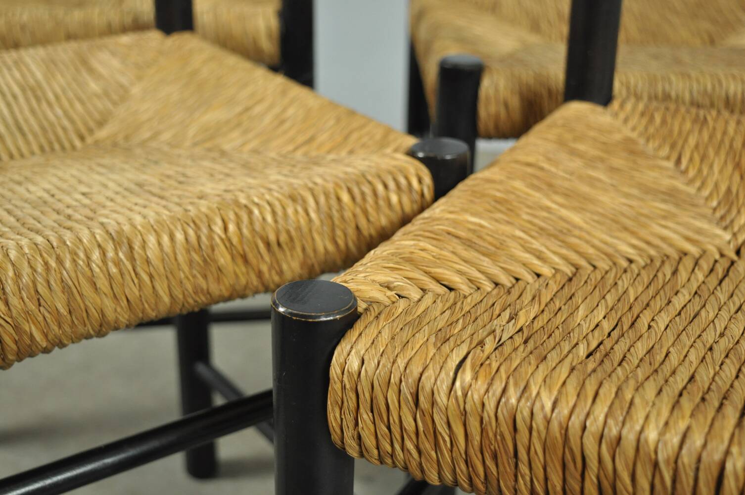 MID-CENTURY modern dining chairs with rush seat, 1960s