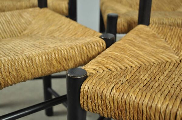 Chaises de salle à manger modernes du milieu du siècle avec assise en paille, années 1960.