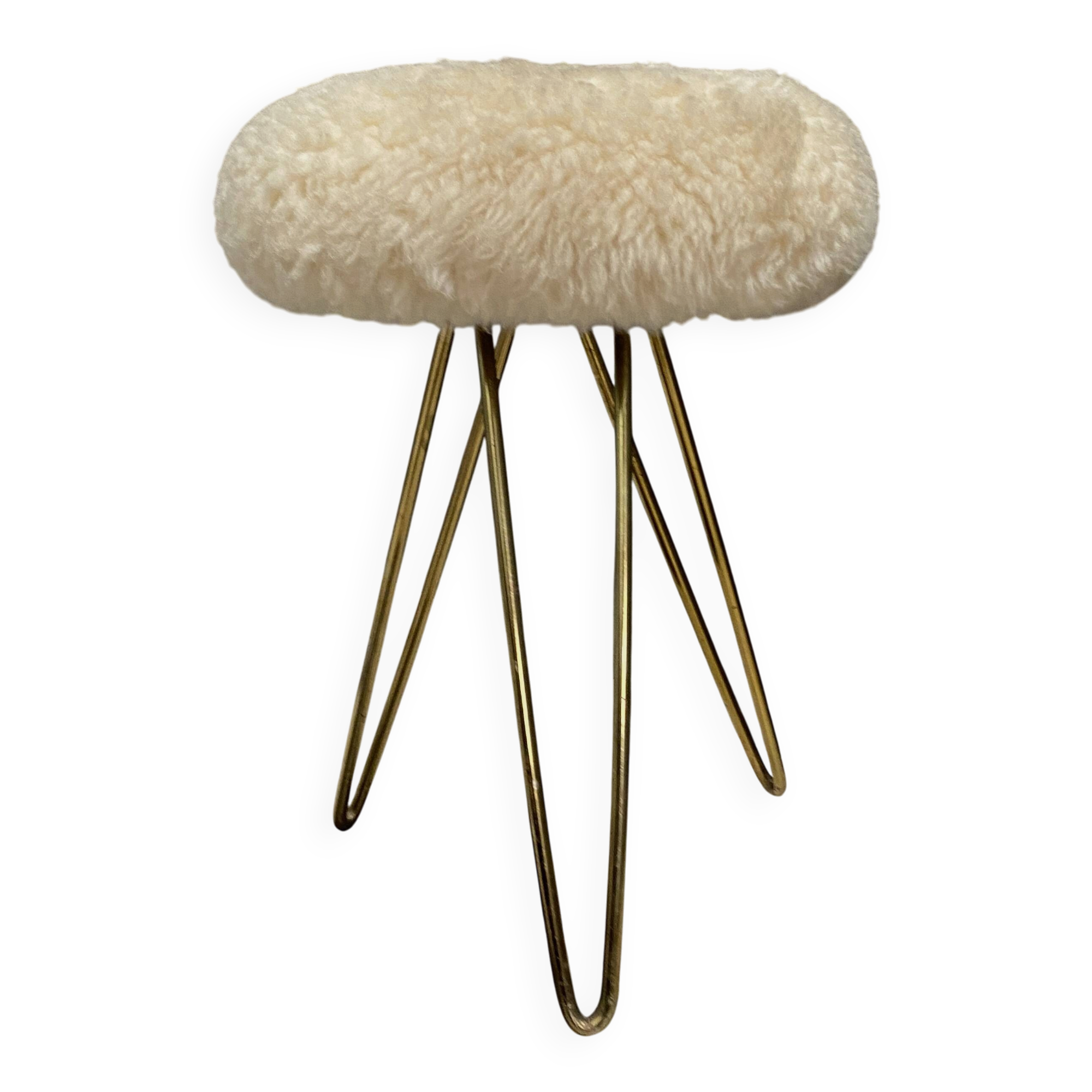 wool top brass small stool 1960s