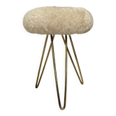 tabouret en laiton avec dessus en laine des années 1960