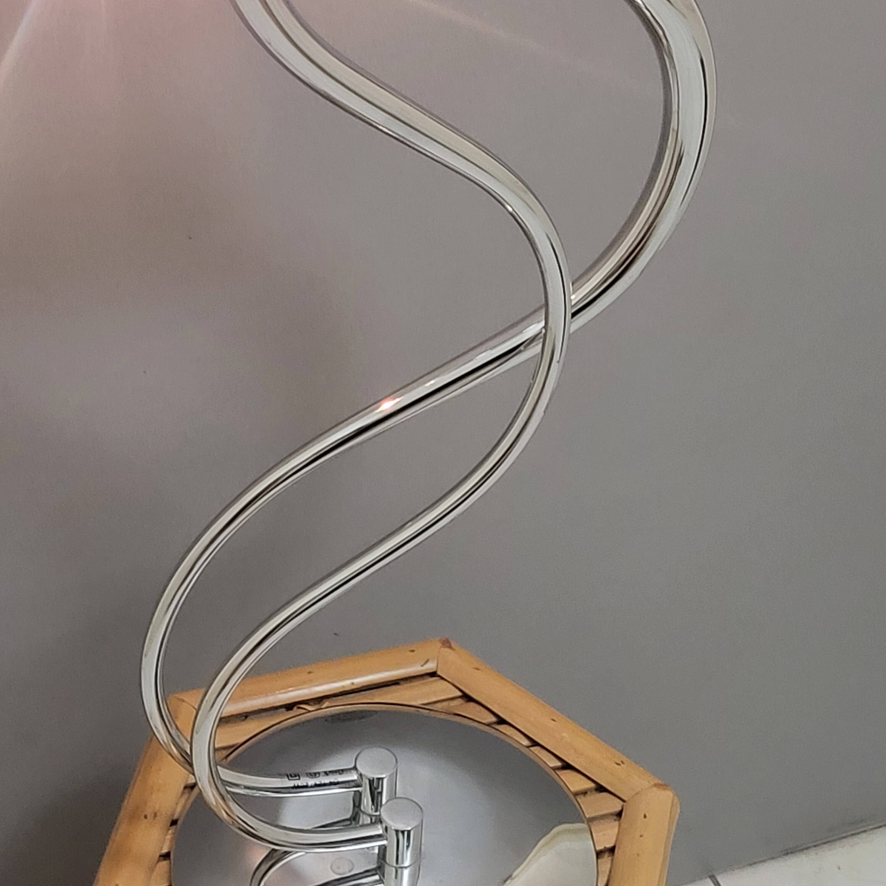 Sculptural design table lamp in chrome metal, Wofi Leuchten, Germany.