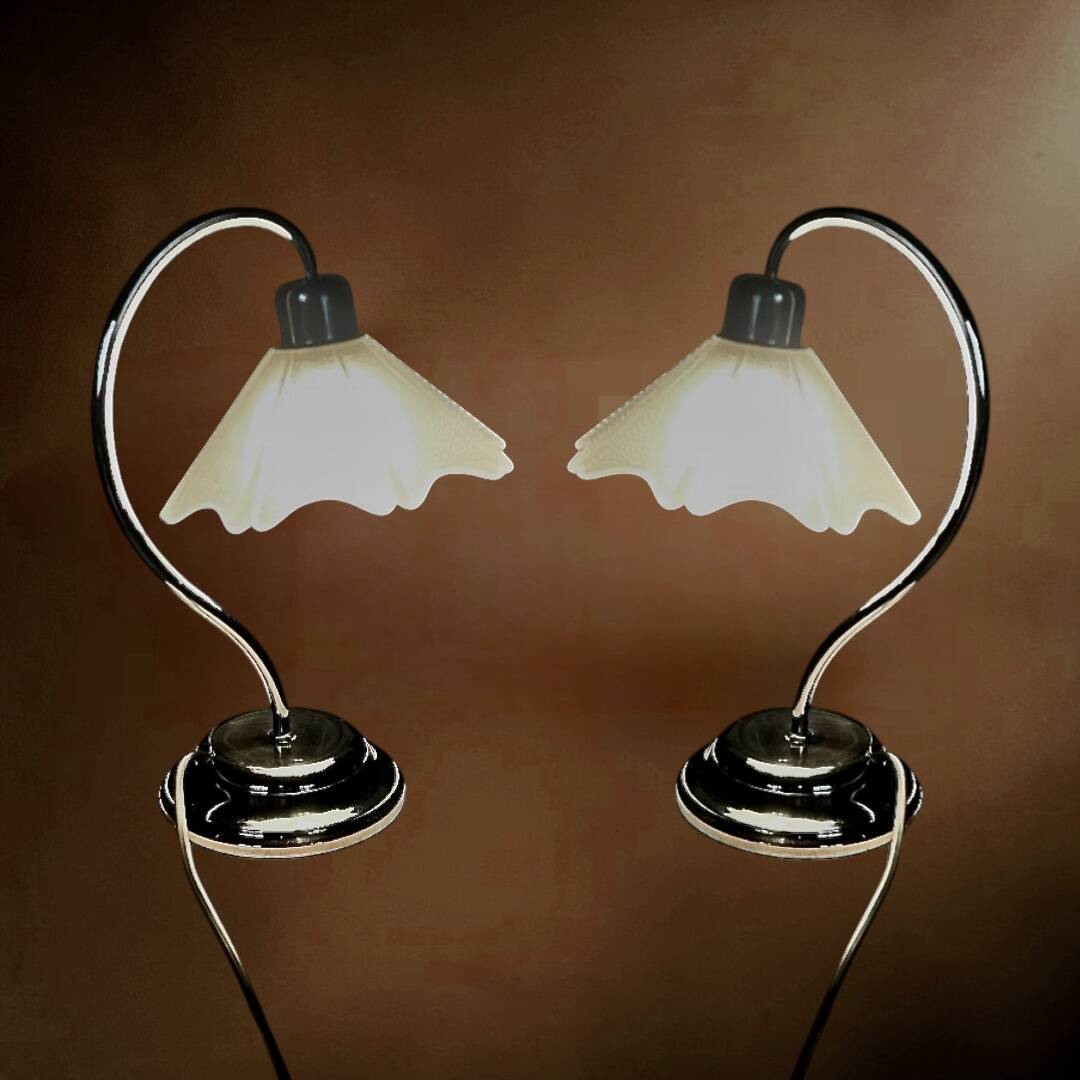 Pair of vintage lamps in chrome metal and frosted textured glass - Massive