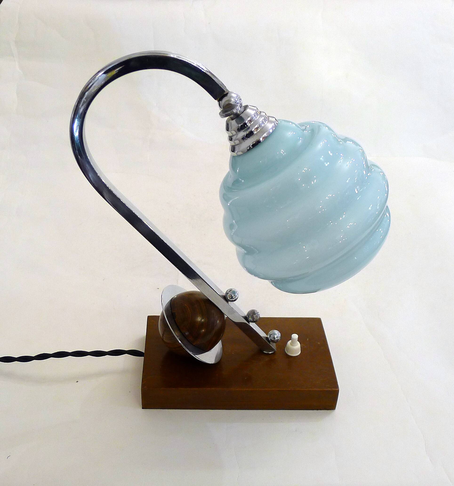 Lampe Art Déco, saturne & opaline bleue 1930'