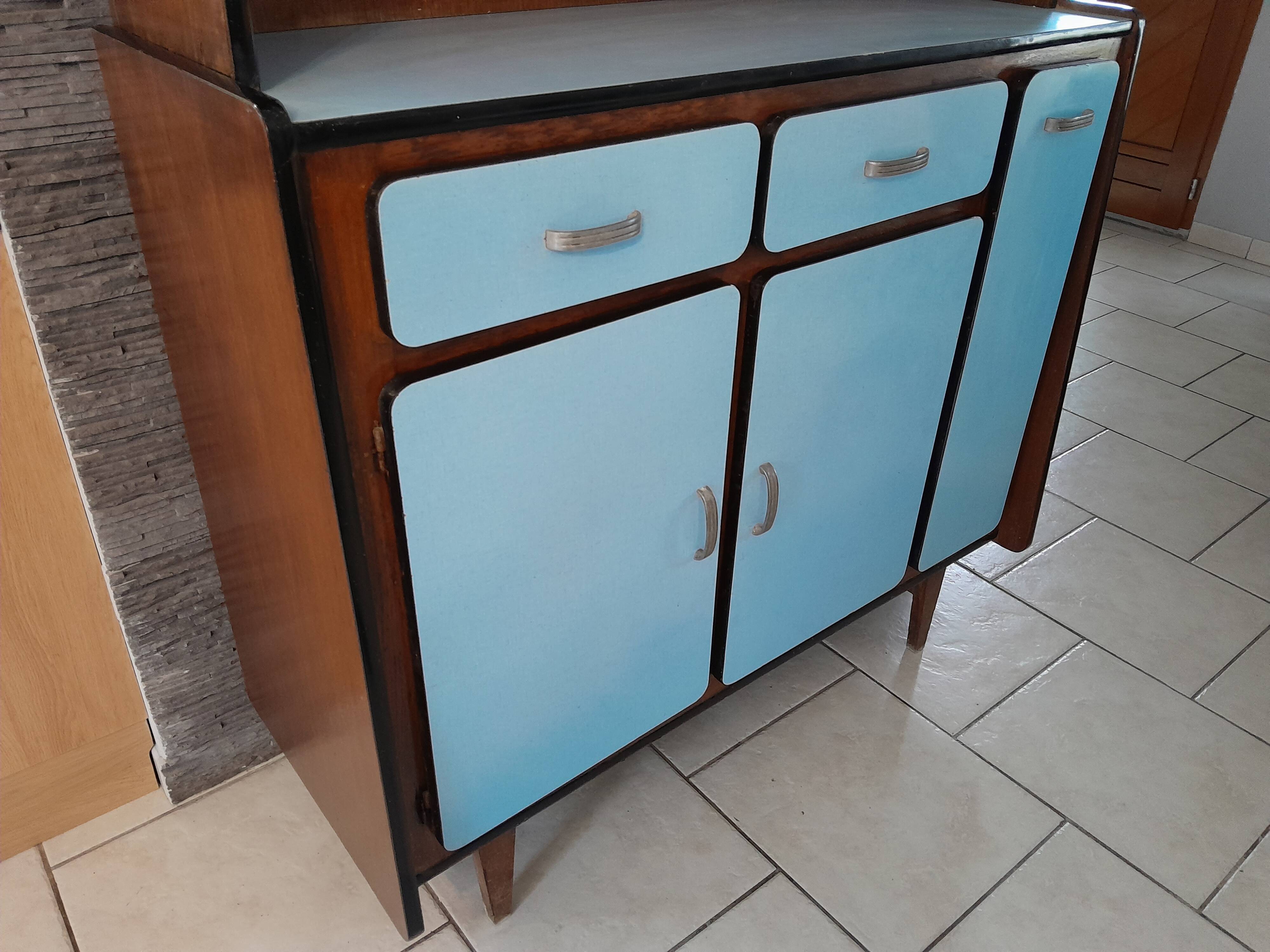 Kitchen sideboard in formica and vintage blue wood