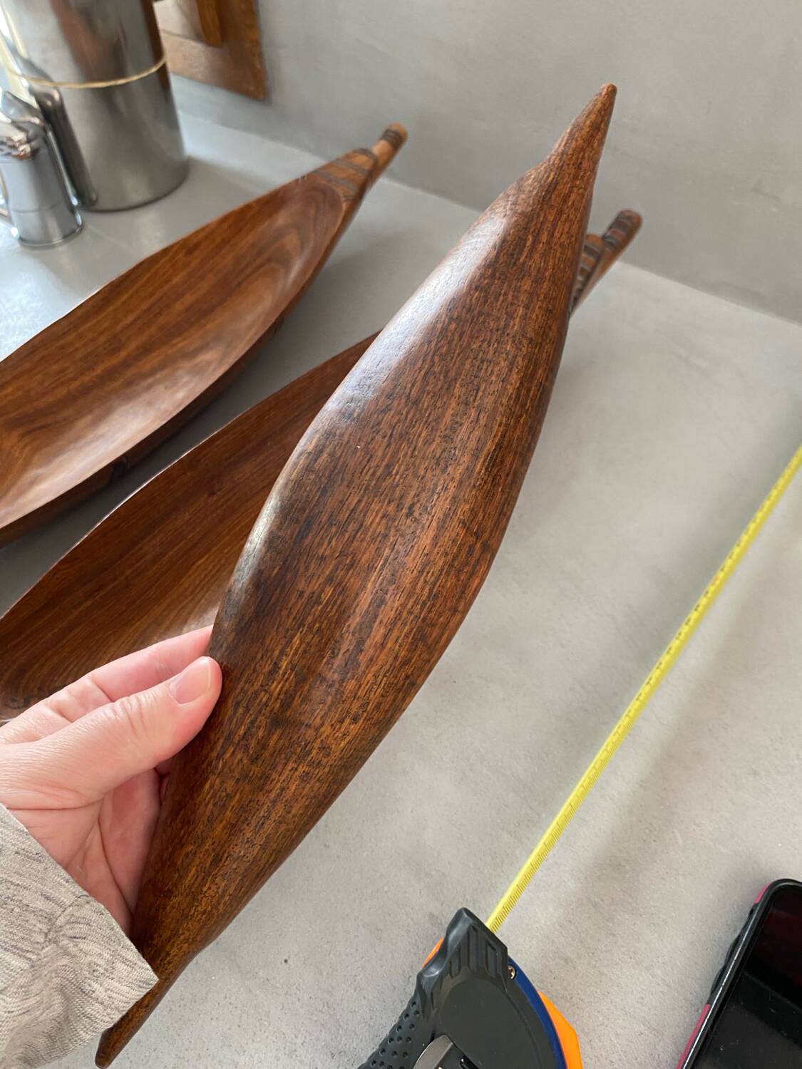 Set of 3 wooden canoes